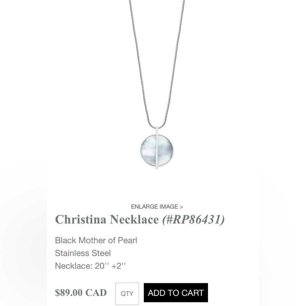 Tocara New Retired Christina Necklace Stainless Steel Mother of Pearl